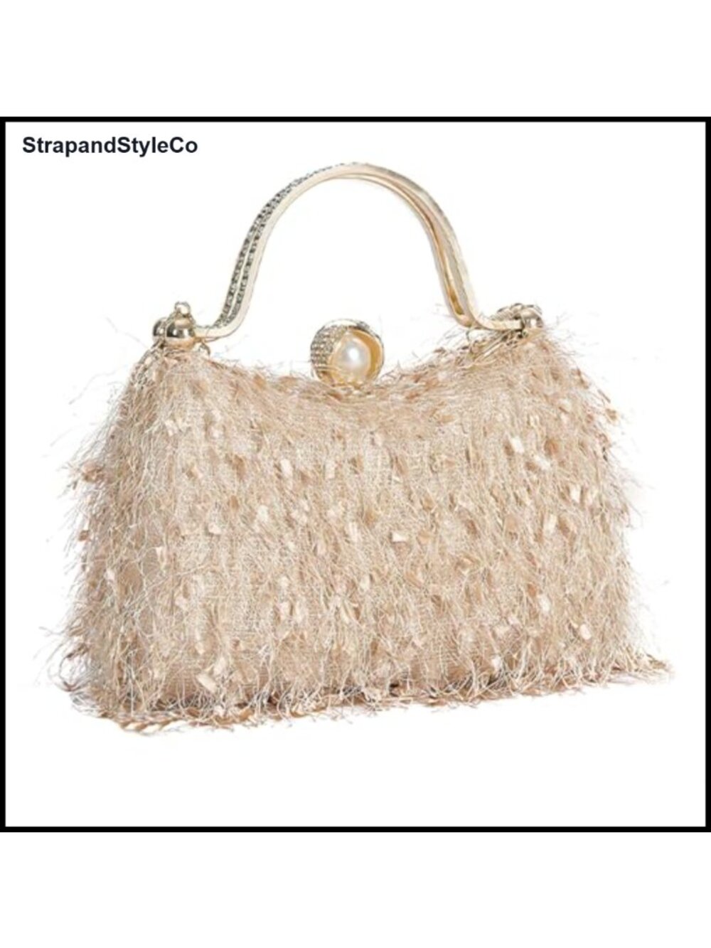 Fluffy Tassel Clutch Evening Bag with Chain Strap